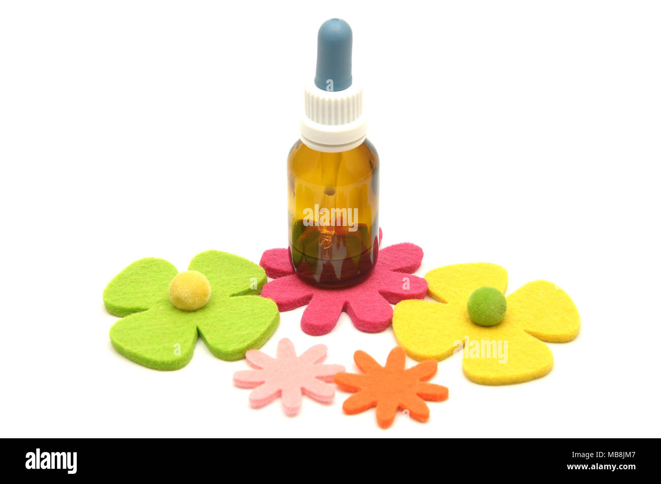 Bach flower remedies and felt decoration Stock Photo