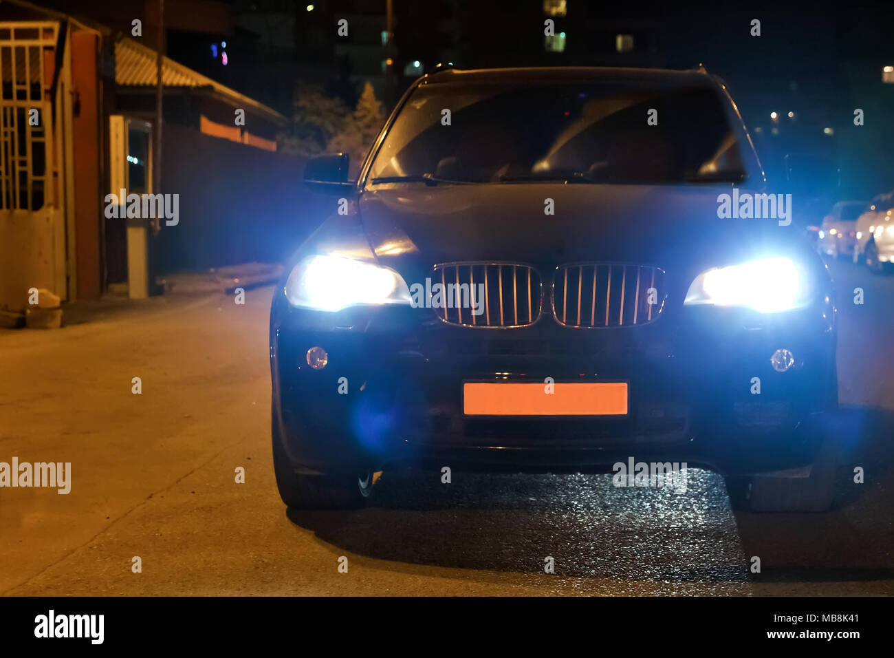 Evening night Time The Car On The City Road Evening Night Time At
