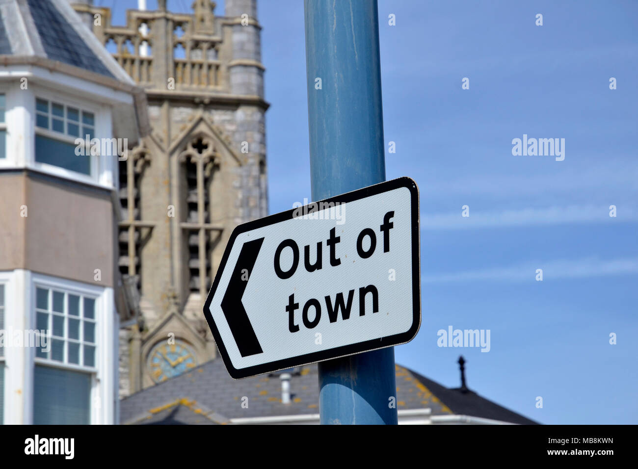 An Out of Town sign in Teignmouth, Devon Stock Photo