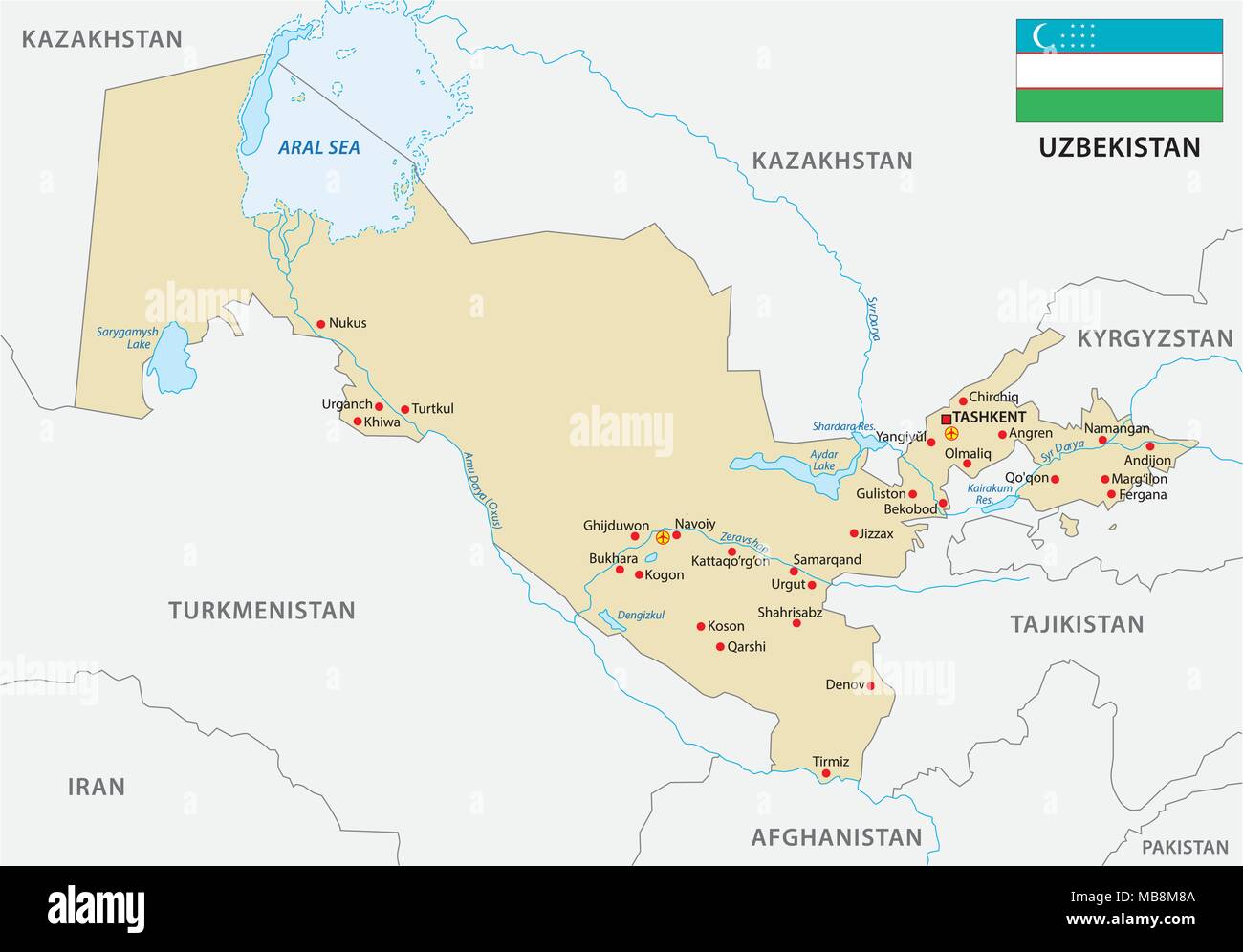 uzbekistan vector with flag map Stock Vector