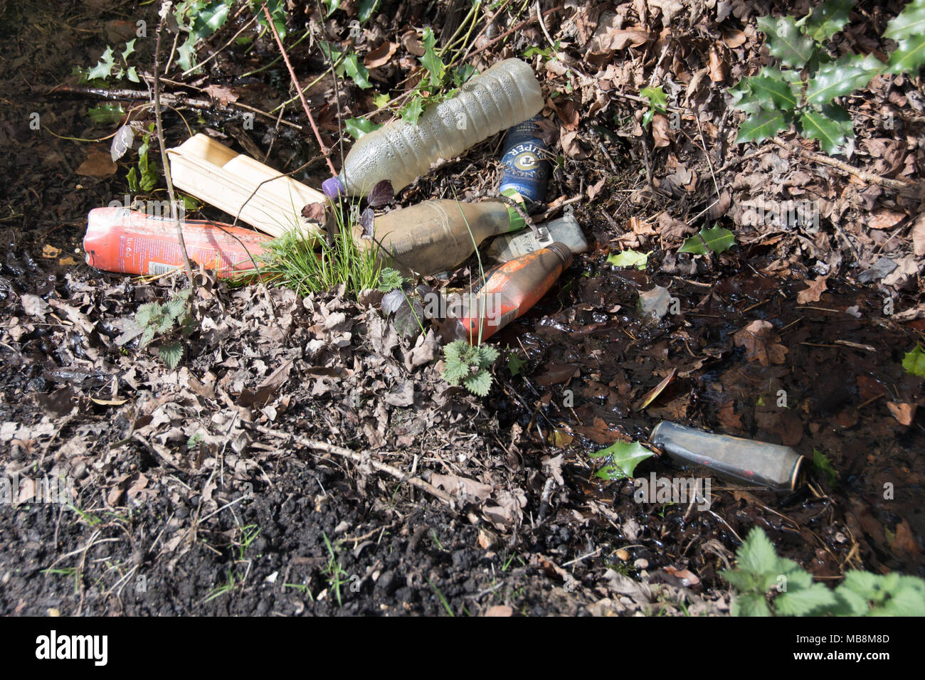 Litter in the Buckinghamshire countryside Stock Photo