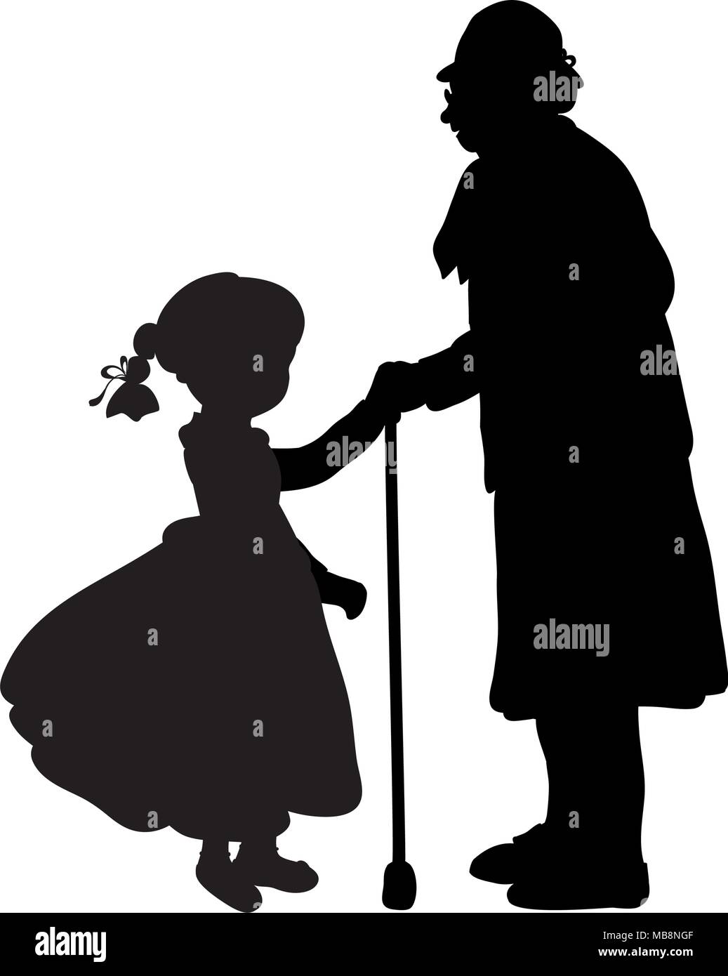 Silhouette girl cares helps grandmother Stock Vector