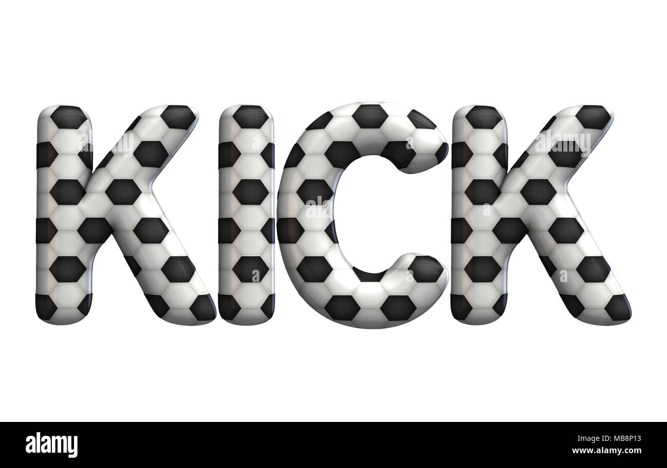 Kick word made from a football soccer ball texture. 3D Rendering Stock