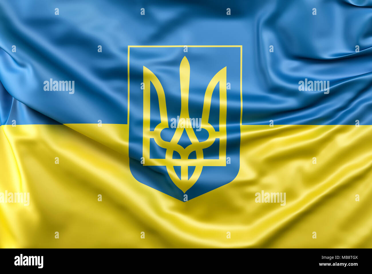 Flag of Ukraine with coat of arms Stock Photo