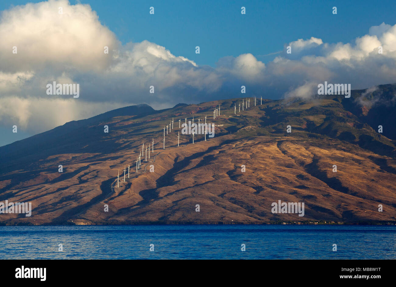 West Maui Mountains with wind turbines, Maui, Hawaii Stock Photo Alamy