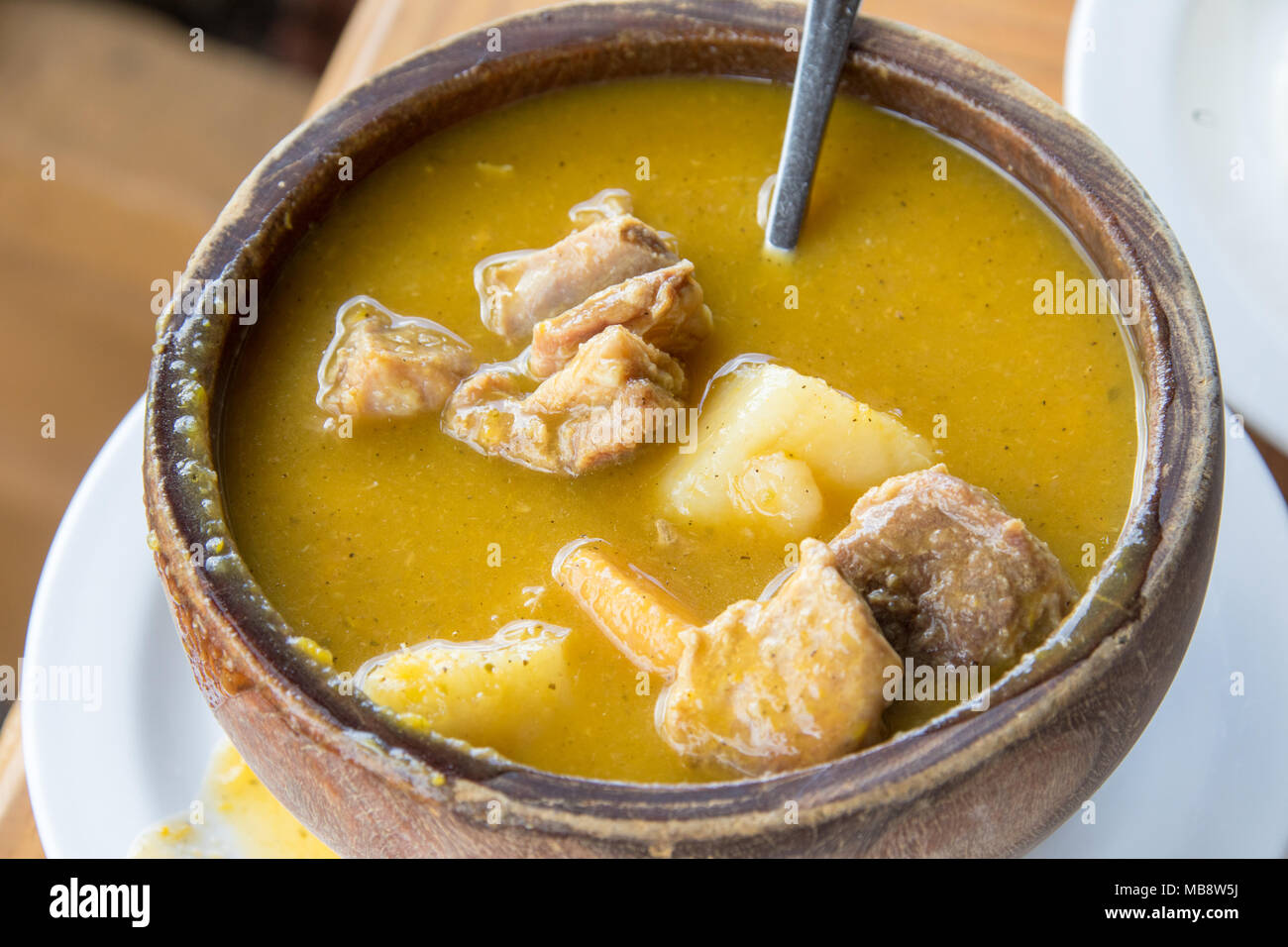 Sanchocho, traditional beef and pork stew at D' Luis Parrillada, Santo Domingo, Domnican Republic Stock Photo
