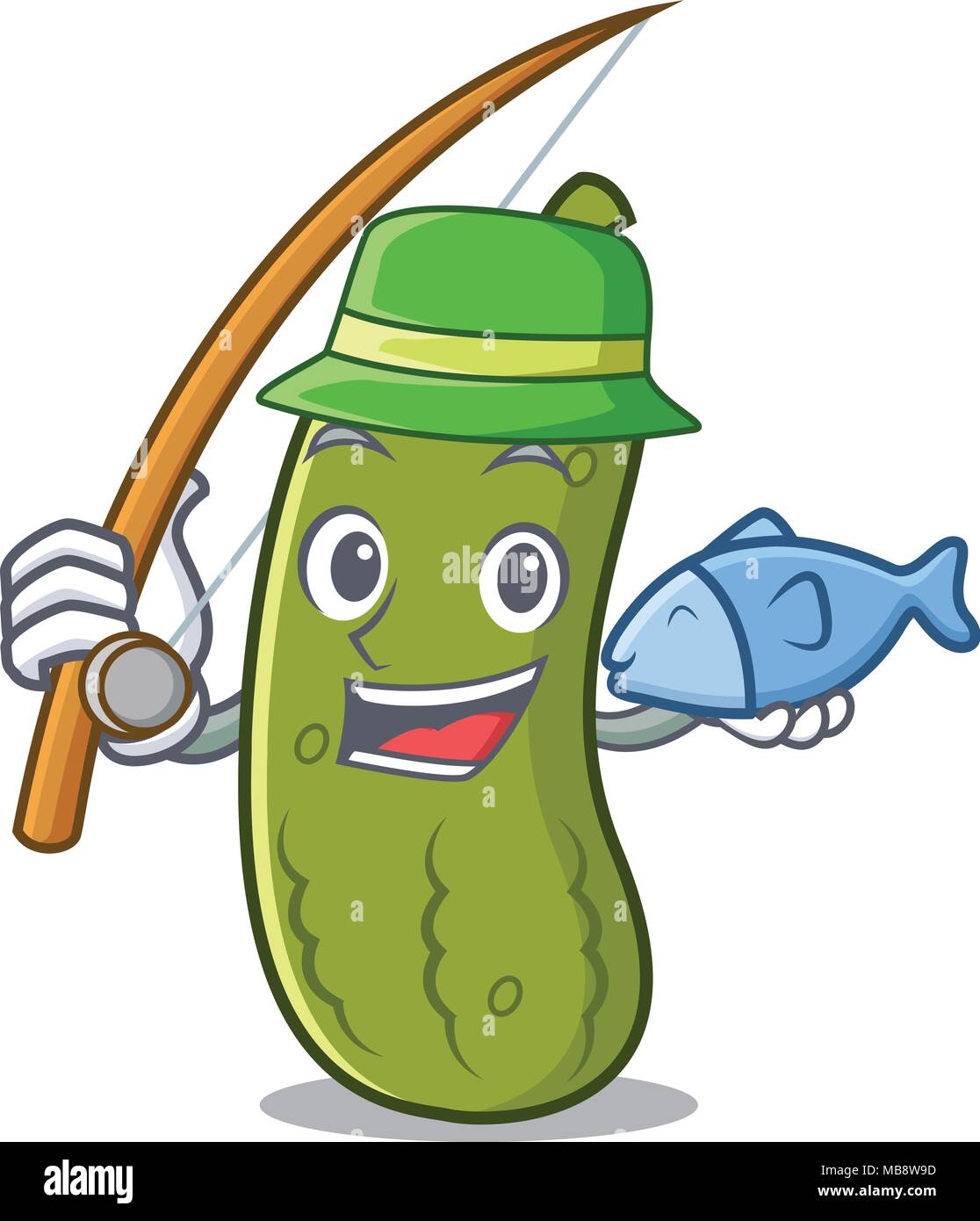 Fishing pickle mascot cartoon style Stock Vector