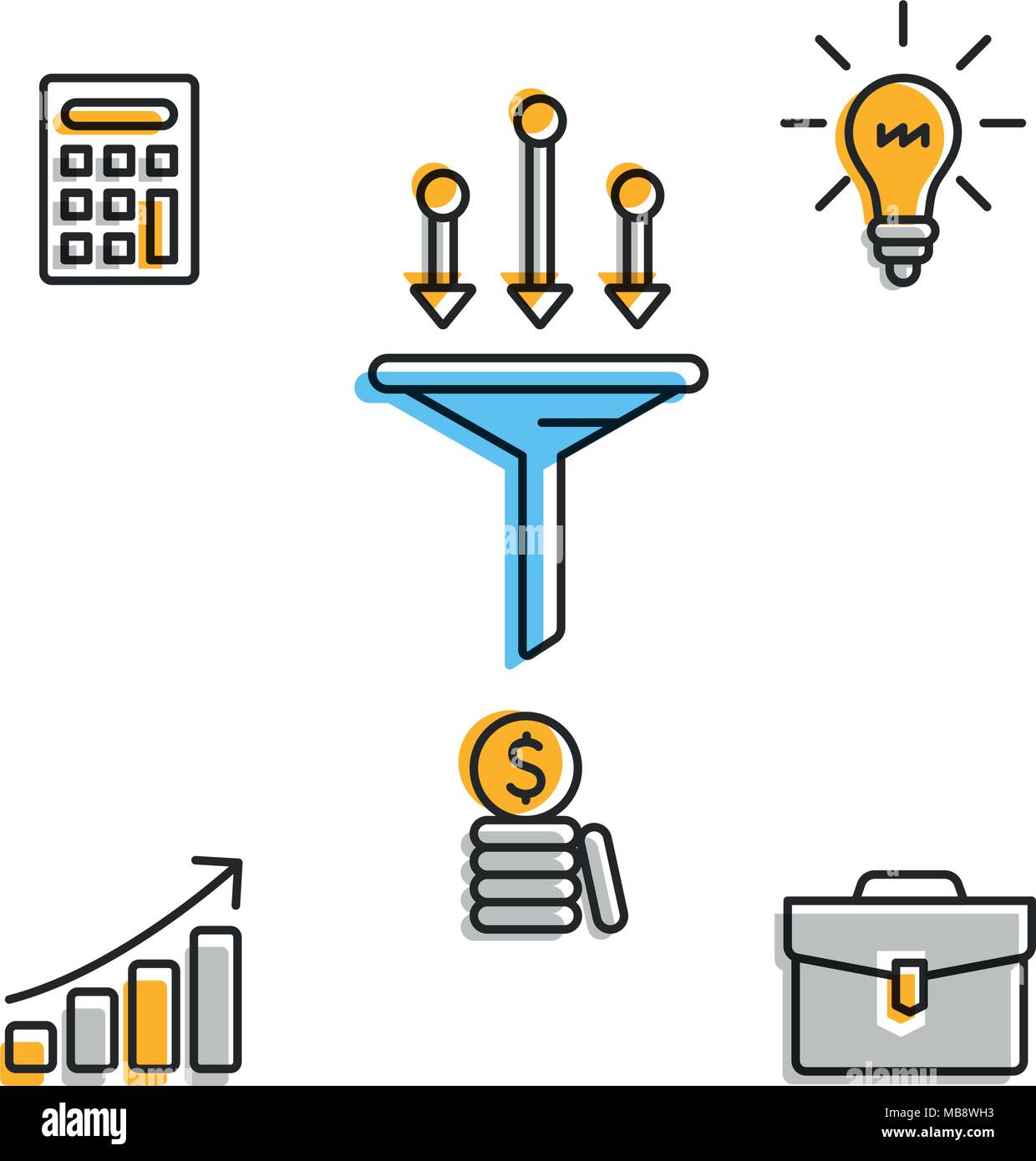 Icons for business process on white Stock Vector