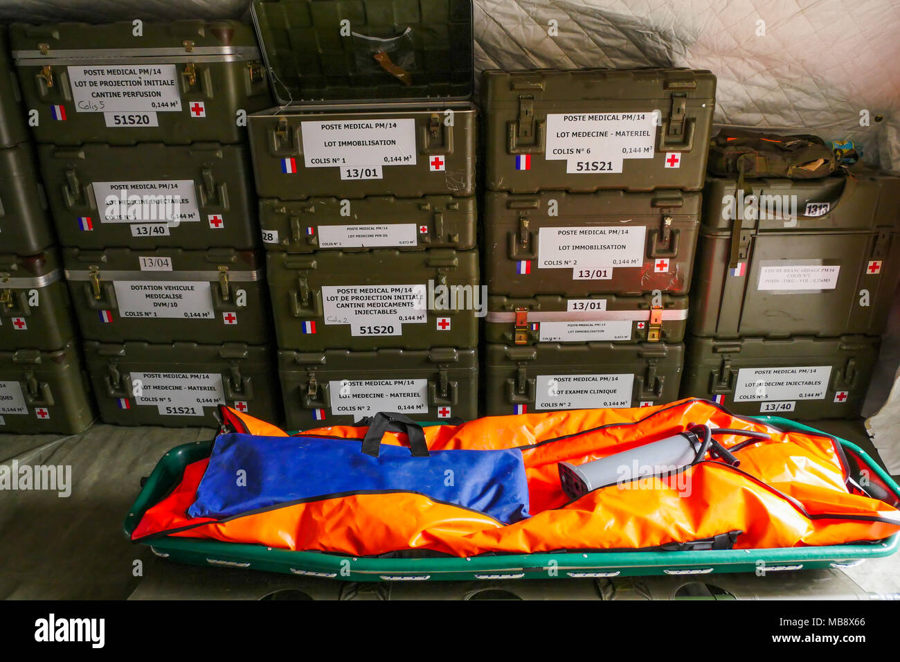 Medical supplies in a military field hospital, Lyon, France Stock Photo Alamy