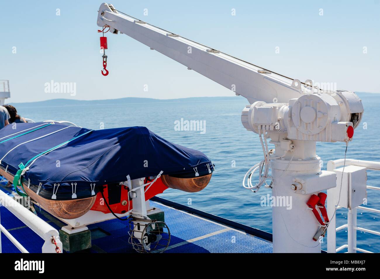 Rescue boat crane at the car ferry Stock Photo Alamy