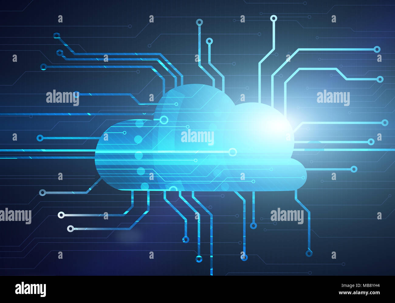 Abstract digital concept image of cloud on circuit microchip background ...