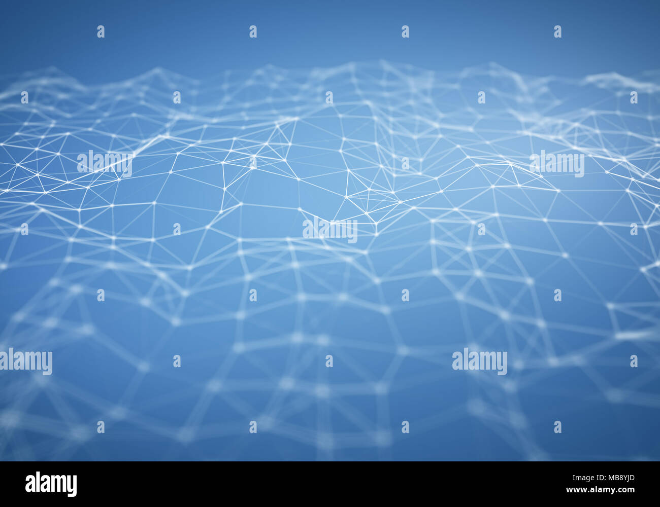 Abstract light blue polygonal terrain relief low poly background. Connecting dots and lines in triangles structure. Illustration for branding, science Stock Photo