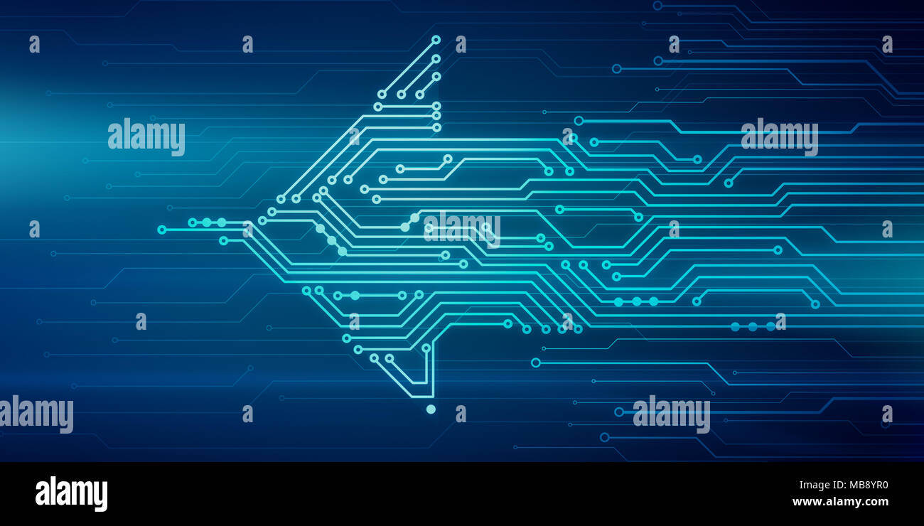 Abstract digital illustration of microchip board in arrow shape ...