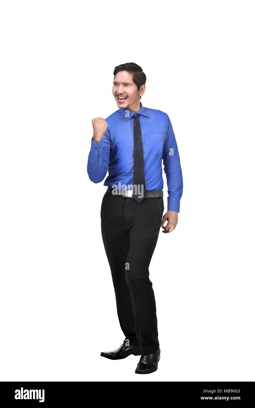 Image of motivated asian businessman standing isolated over white ...