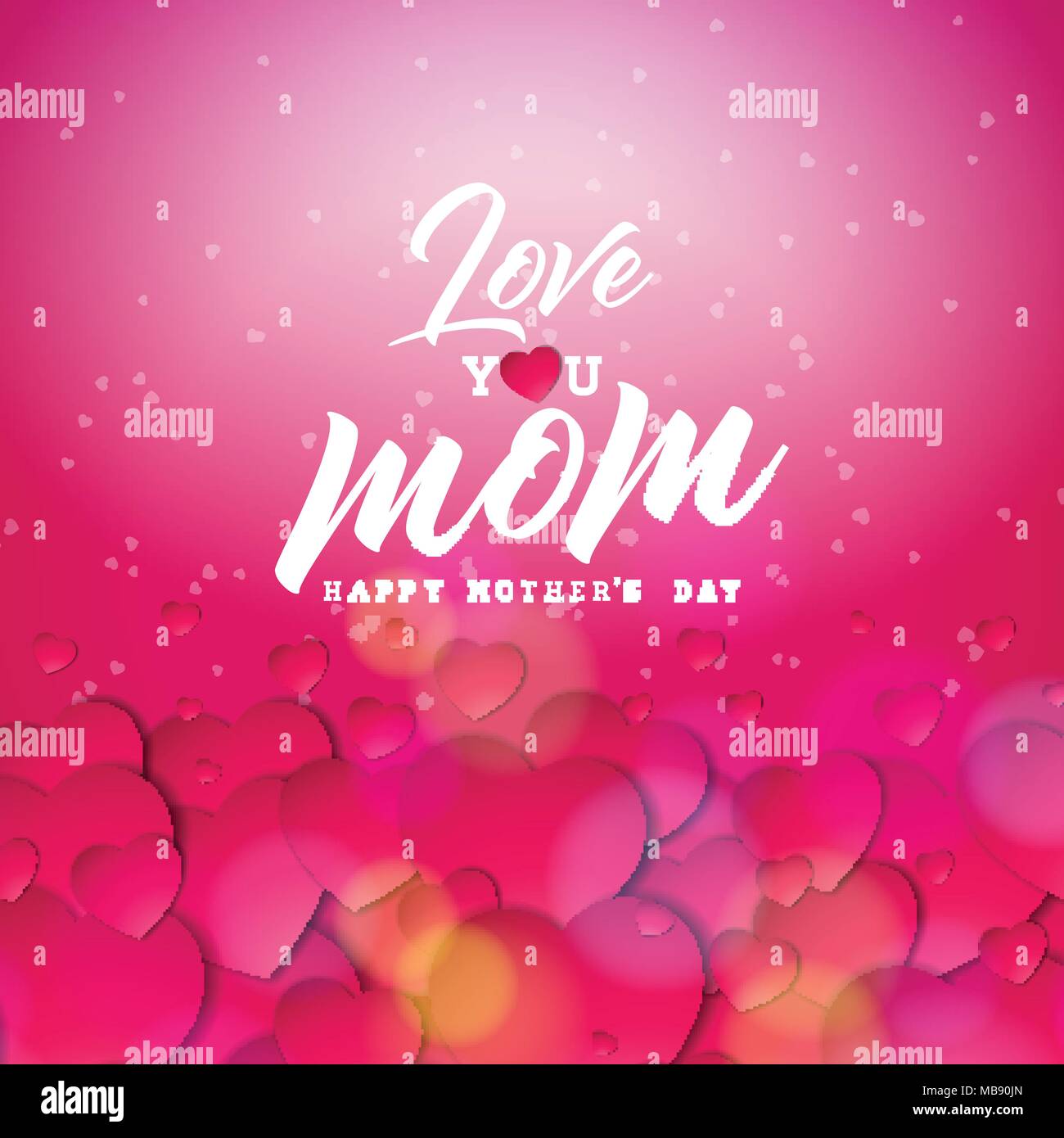 Happy Mothers Day Greeting card design with heart and Love You Mom ...