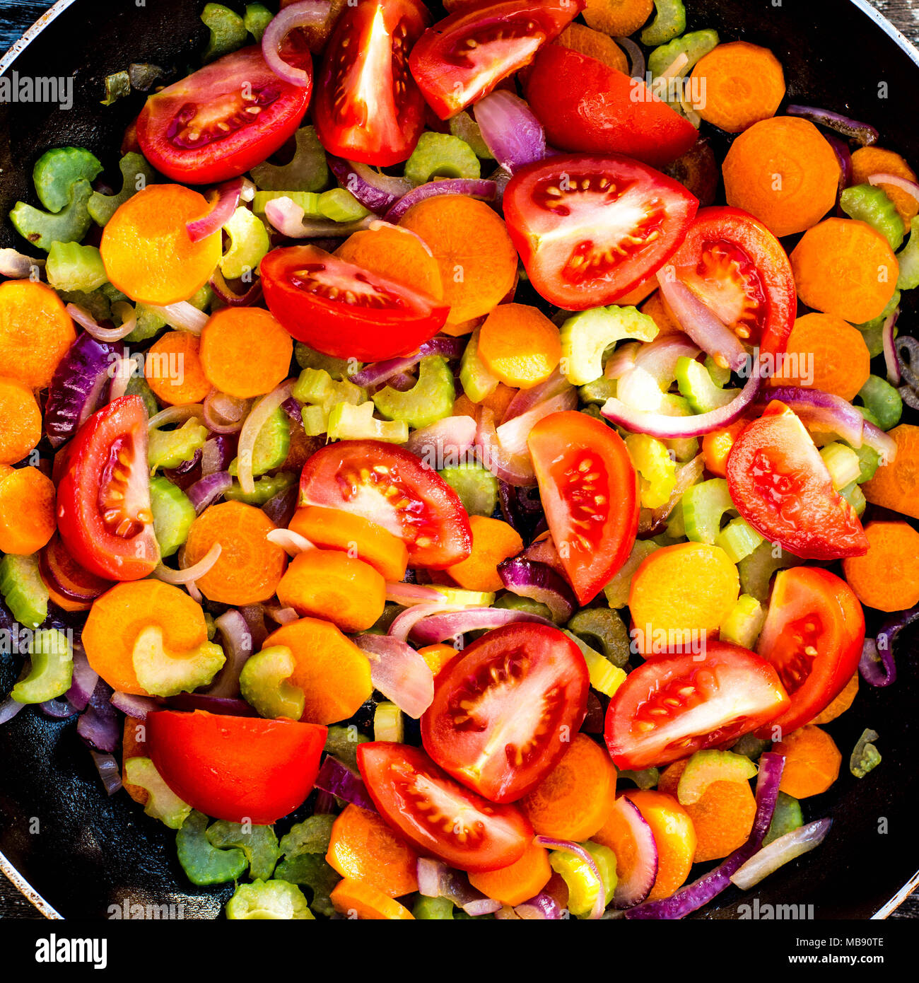 Pan Of Frsh Fried Vegetables Cooking Ingredients Stock Photo