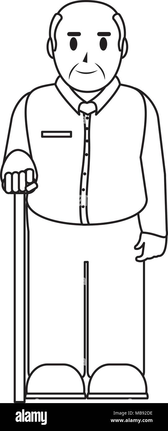 line old man with clothes and walking stick Stock Vector Image & Art ...