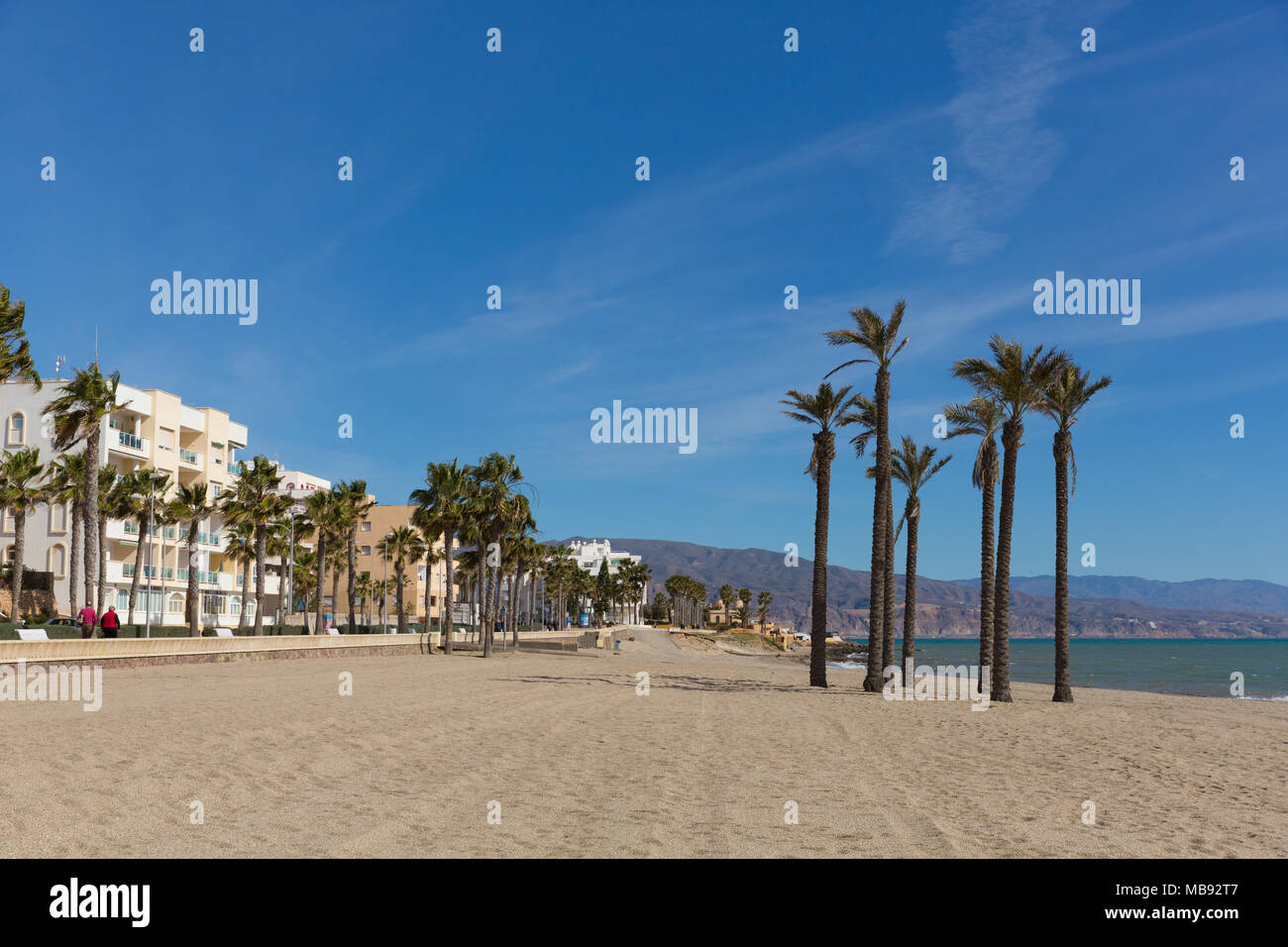 Roquetas del Mar beach Costa de Almería, Andalucía Spain with palm trees Stock Photo