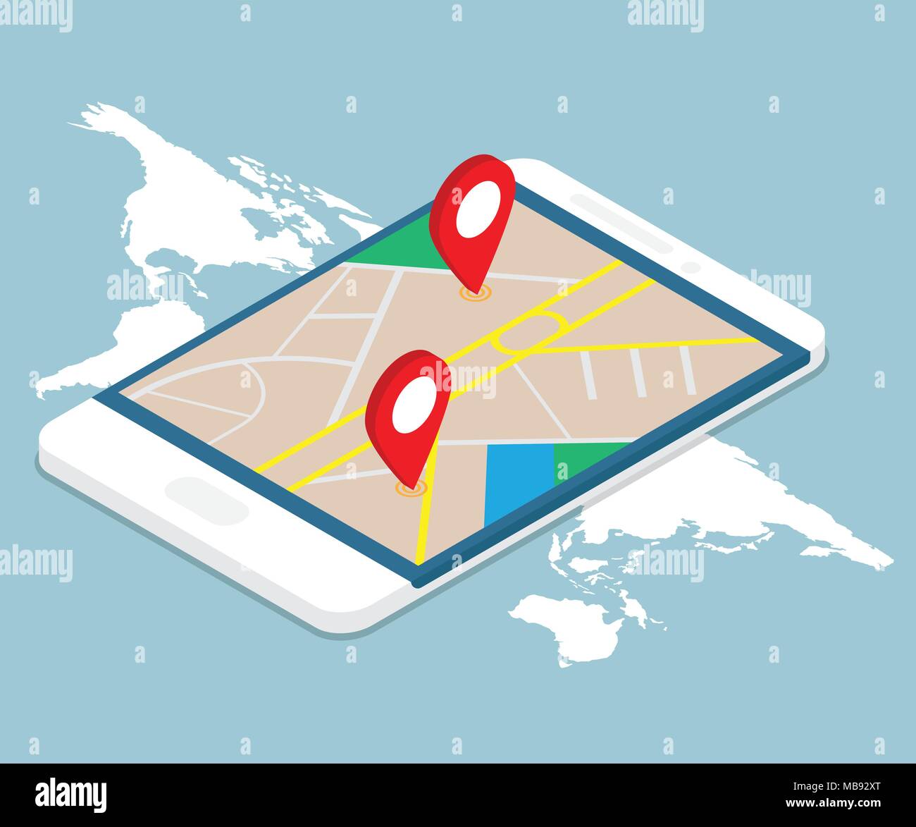 Gps isometric concept navigation city 3d map mobile phone hi-res stock ...