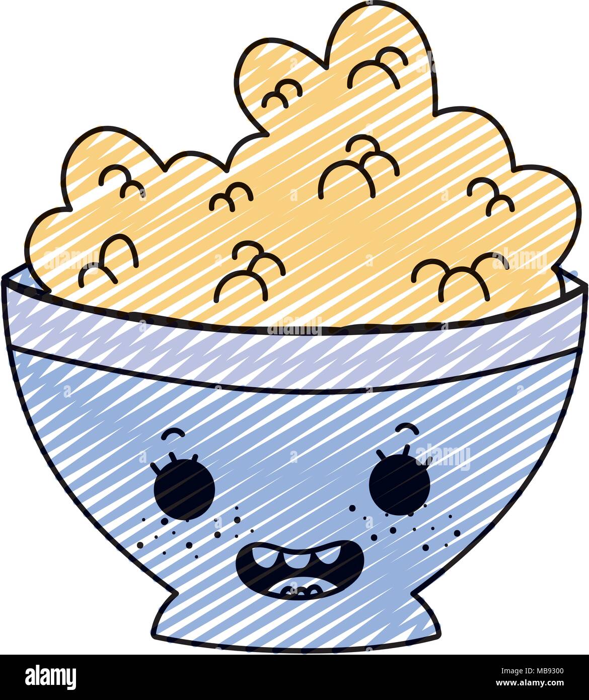 doodle kawaii happy bowl with cereal breakfast Stock Vector Image & Art