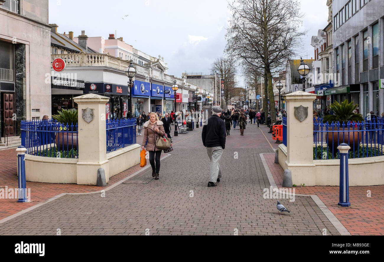 Shopping in Eastbourne Langley Road pedestrianised area in centre of town Stock Photo