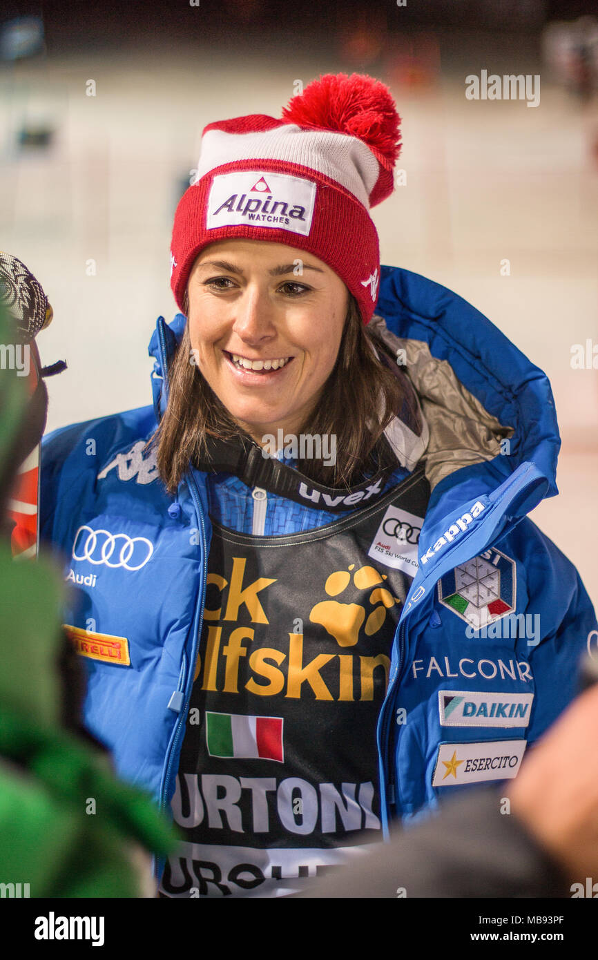 20 December 2017, Courchevel, Savoie, France, Irene Curtoni of Italy 3rd place at the Parallel Slalom of Courchevel Ladies Ski World Cup 2017 Stock Photo
