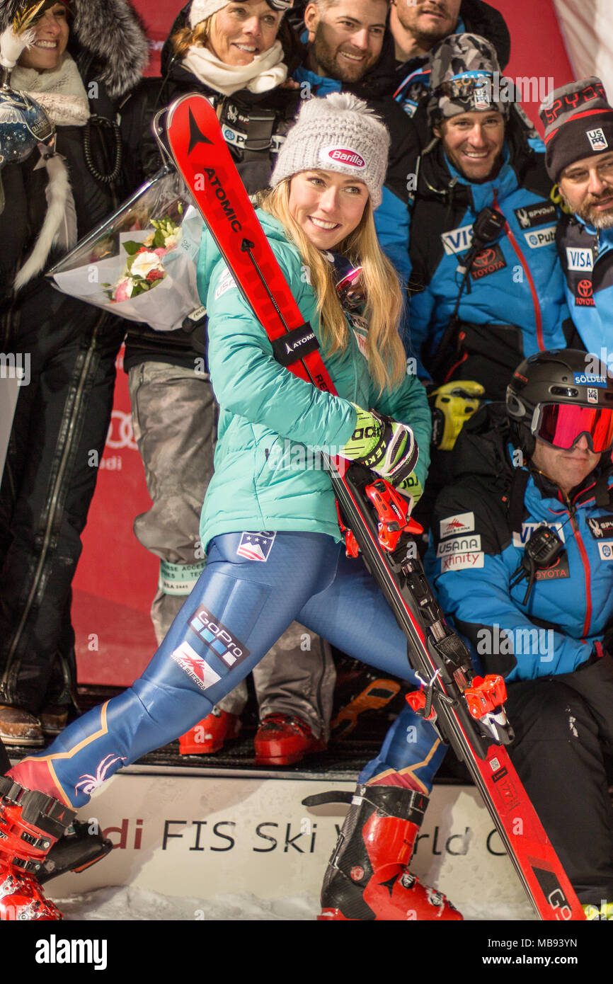 20 December 2017, Courchevel, Savoie, France, Mikaela Shiffrin of Usa winner of the  Parallel Slalom of Courchevel Ladies Ski World Cup 2017 Stock Photo