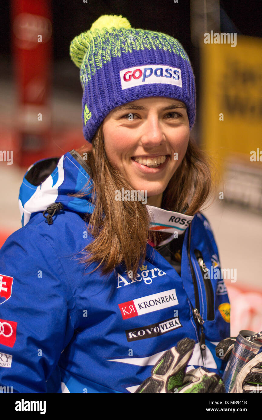 20 December 2017, Courchevel, Savoie, France, Petra Vlhova of Slovakia 2nd place at the Parallel Slalom of Courchevel Ladies Ski World Cup 2017 Stock Photo