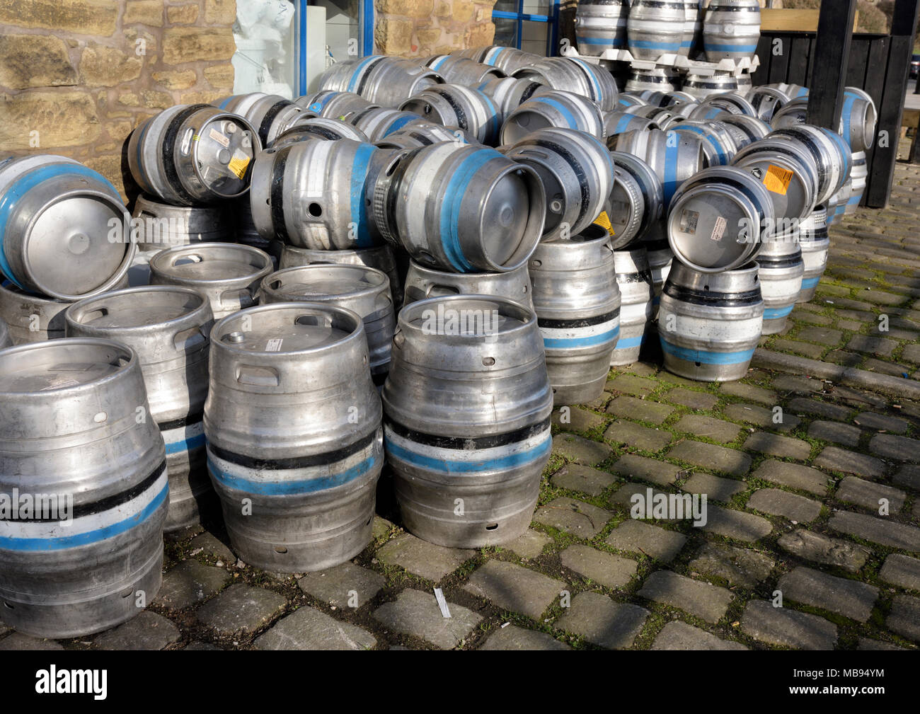 stainless steel beer kegs outside Irwell Works Brewery in ramsbottom lancashire uk Stock Photo