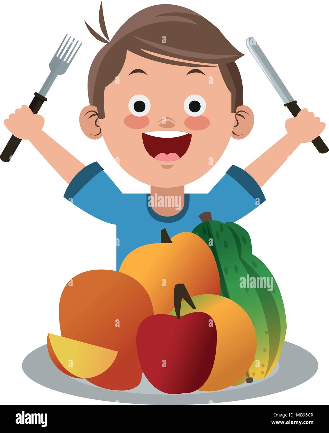 Cute boy eating healthy food Stock Vector Image & Art - Alamy