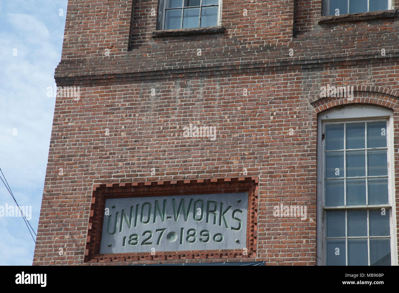 Historic sign on an old building in Paterson, NJ Stock Photo