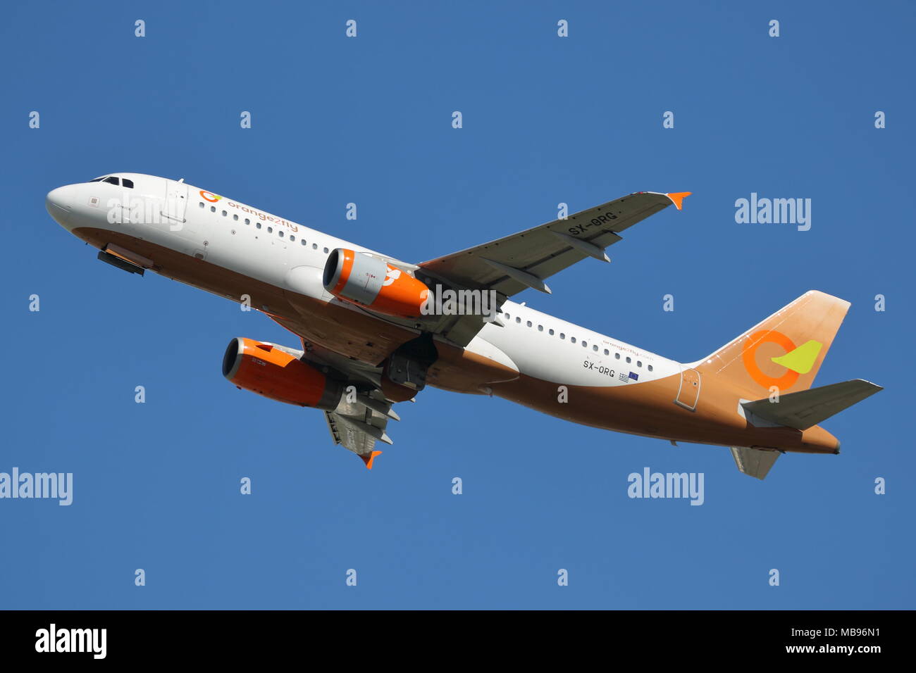 Orange2fly Airbus A320 SX-ORG departing from London Heathrow Airport, UK Stock Photo