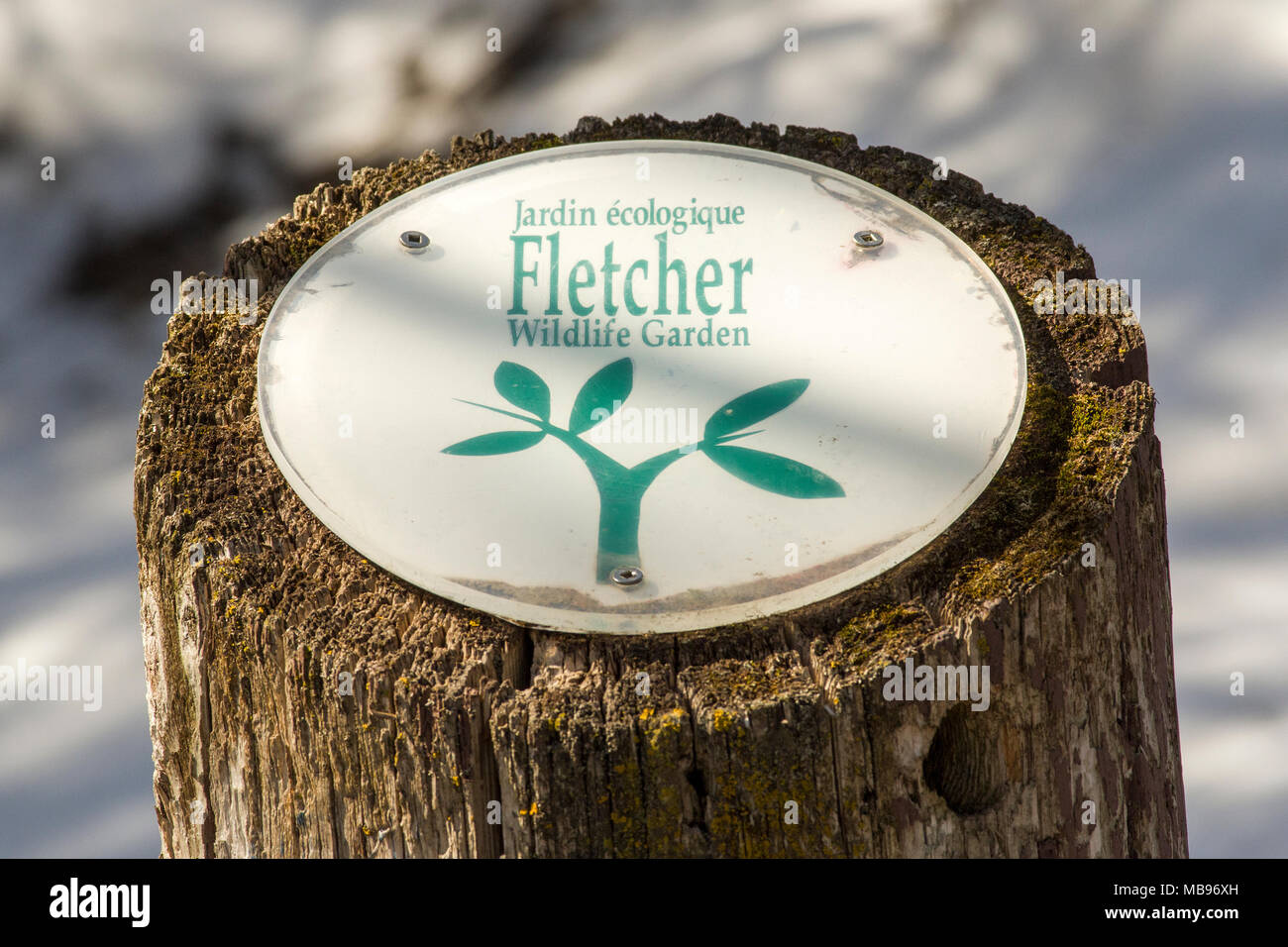Fletcher Wildlife Garden sign on post Stock Photo