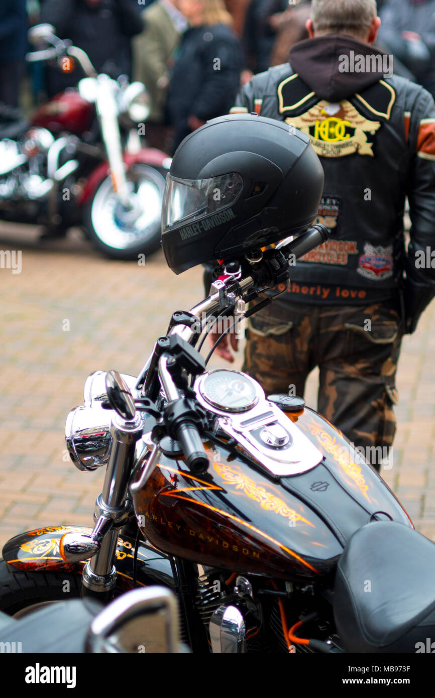 7 April 2018 Abington Street  Northampton UK  Harley-Davidson  Rolls Into  Northampton  to raise money  for Cynthia  Spencer Stock Photo