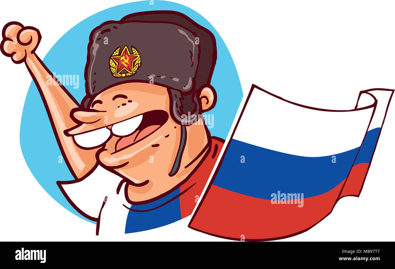 fifa world cup russia 2018 russian football fan supporter with national flag Stock Vector
