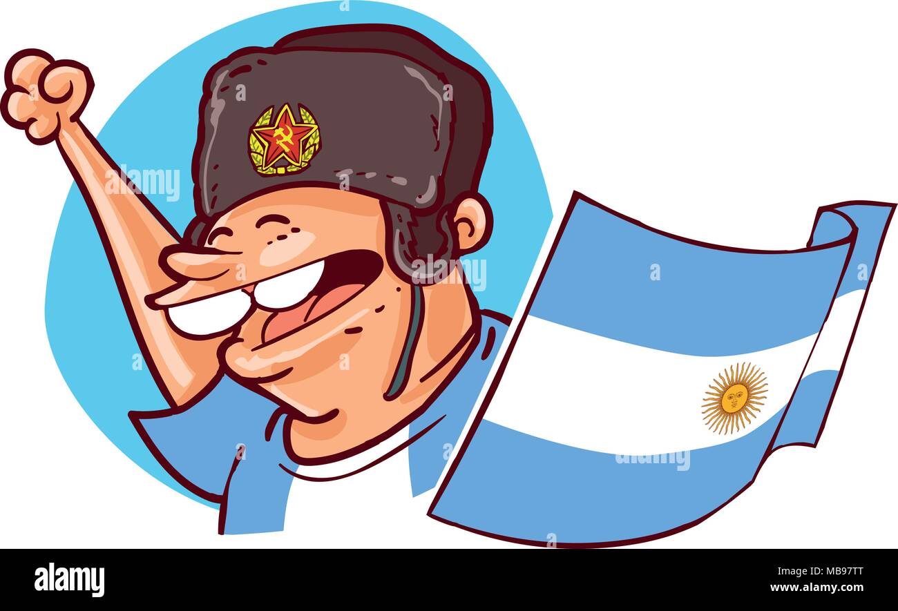 fifa world cup russia 2018 argentina football fan supporter with national flag Stock Vector