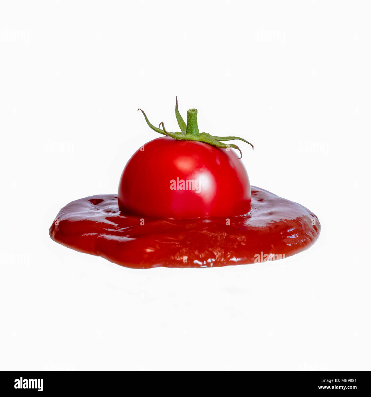 Ketchup concept tomato puree board ingredients italian sauce on white background Stock Photo