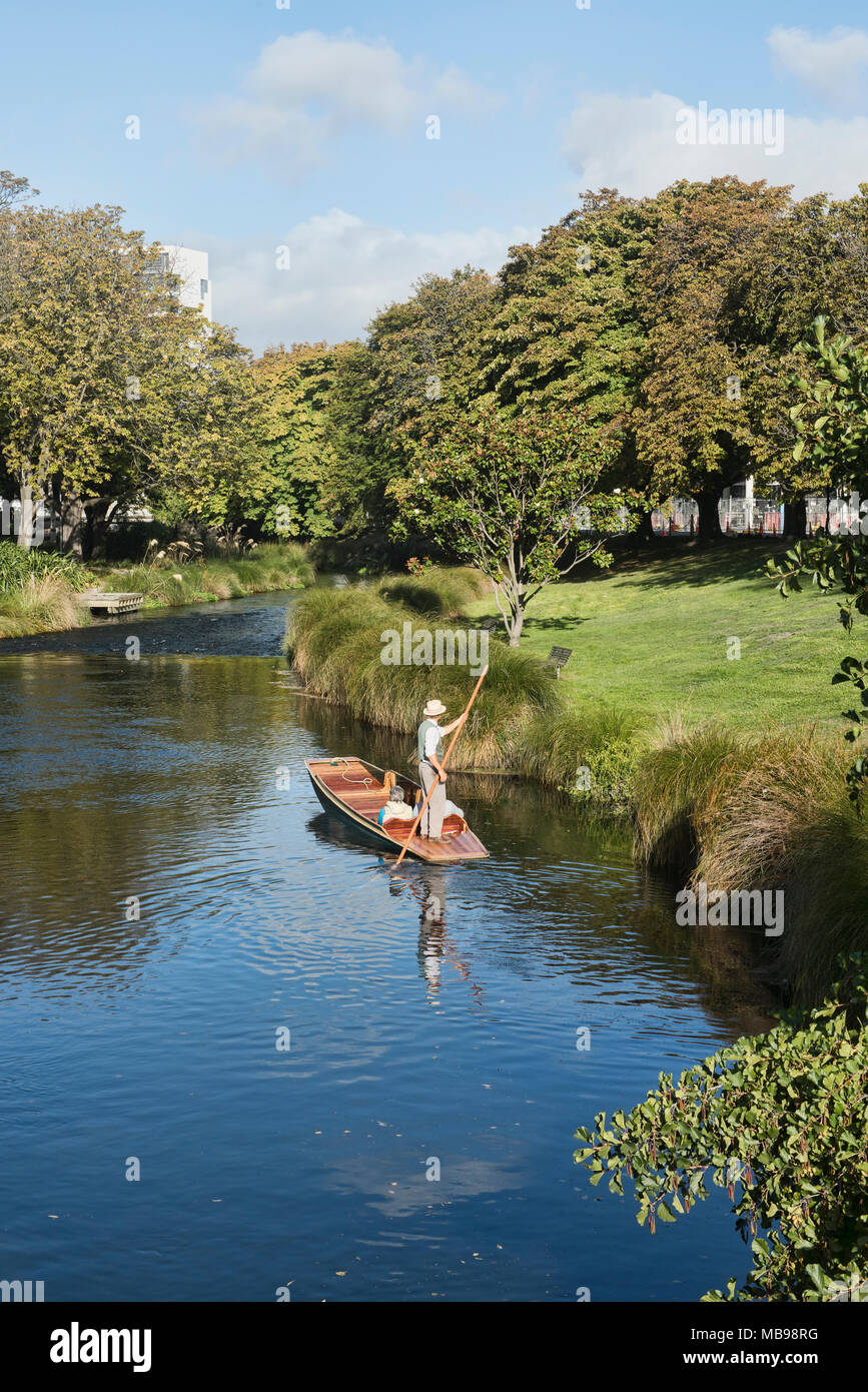 Punting on the Avon River, Christchurch, New Zealand Stock Photo