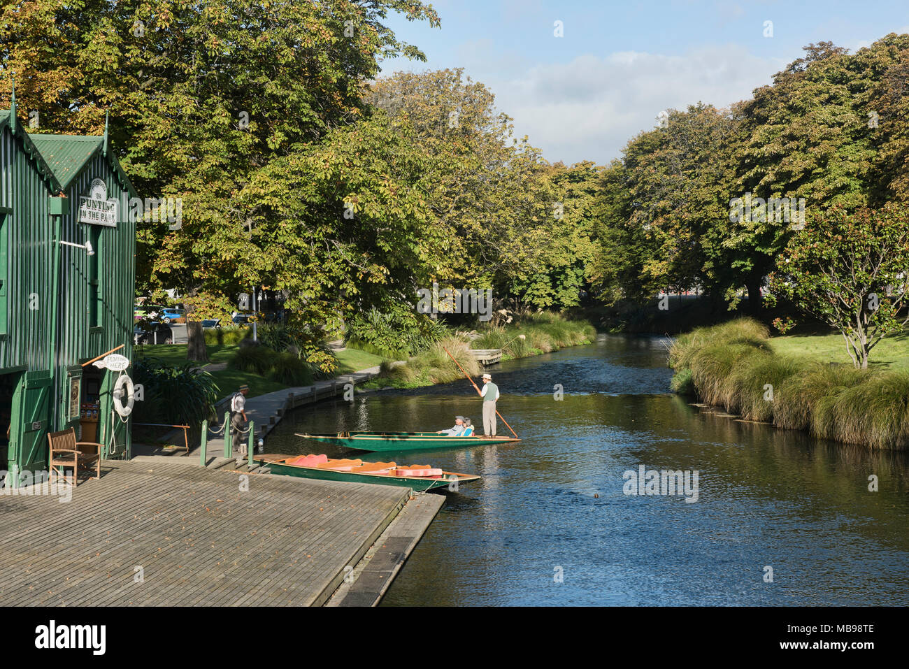 Punting on the Avon River, Christchurch, New Zealand Stock Photo