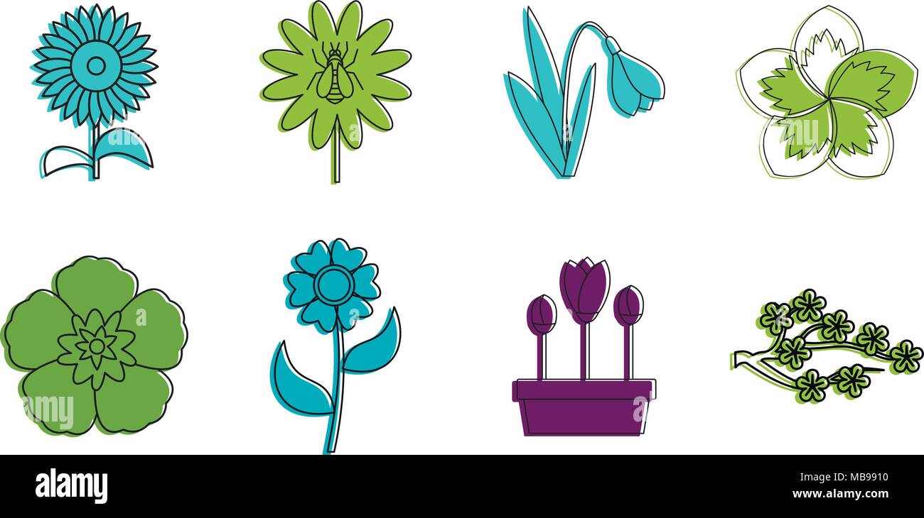 Flower icon set, color outline style Stock Vector Image & Art - Alamy