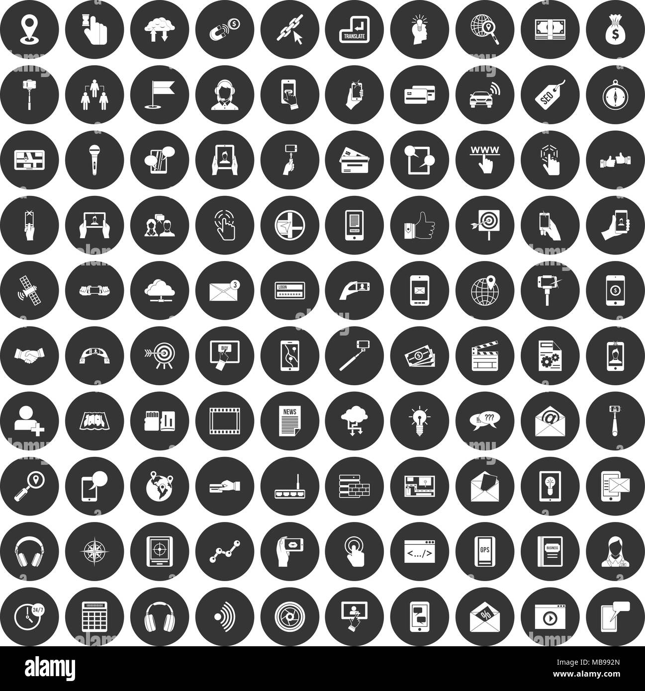 100 mobile icons set black circle Stock Vector Image & Art - Alamy