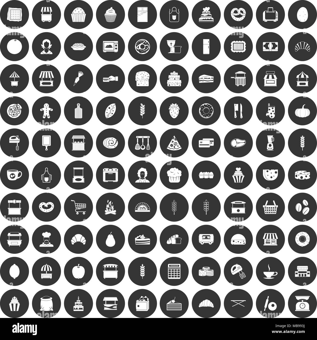 100 bakery icons set black circle Stock Vector Image & Art - Alamy