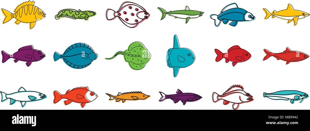 Fish icon set, color outline style Stock Vector Image & Art - Alamy