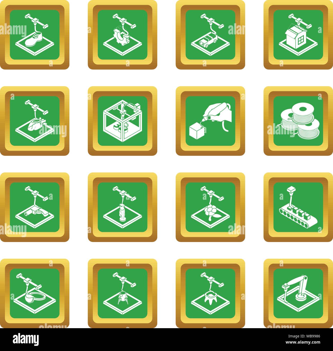 3d printing icons set green square vector Stock Vector