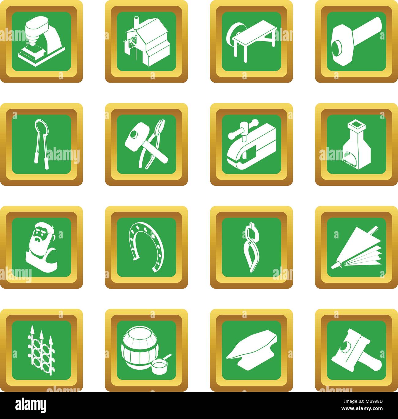 Blacksmith tools icons set green square vector Stock Vector