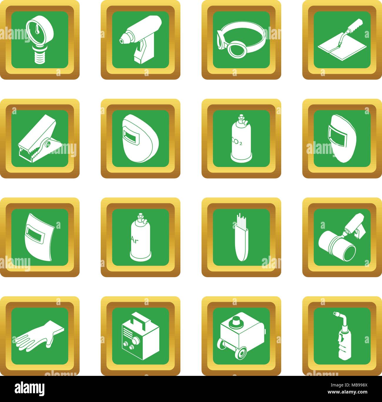 Welding tools icons set green square vector Stock Vector