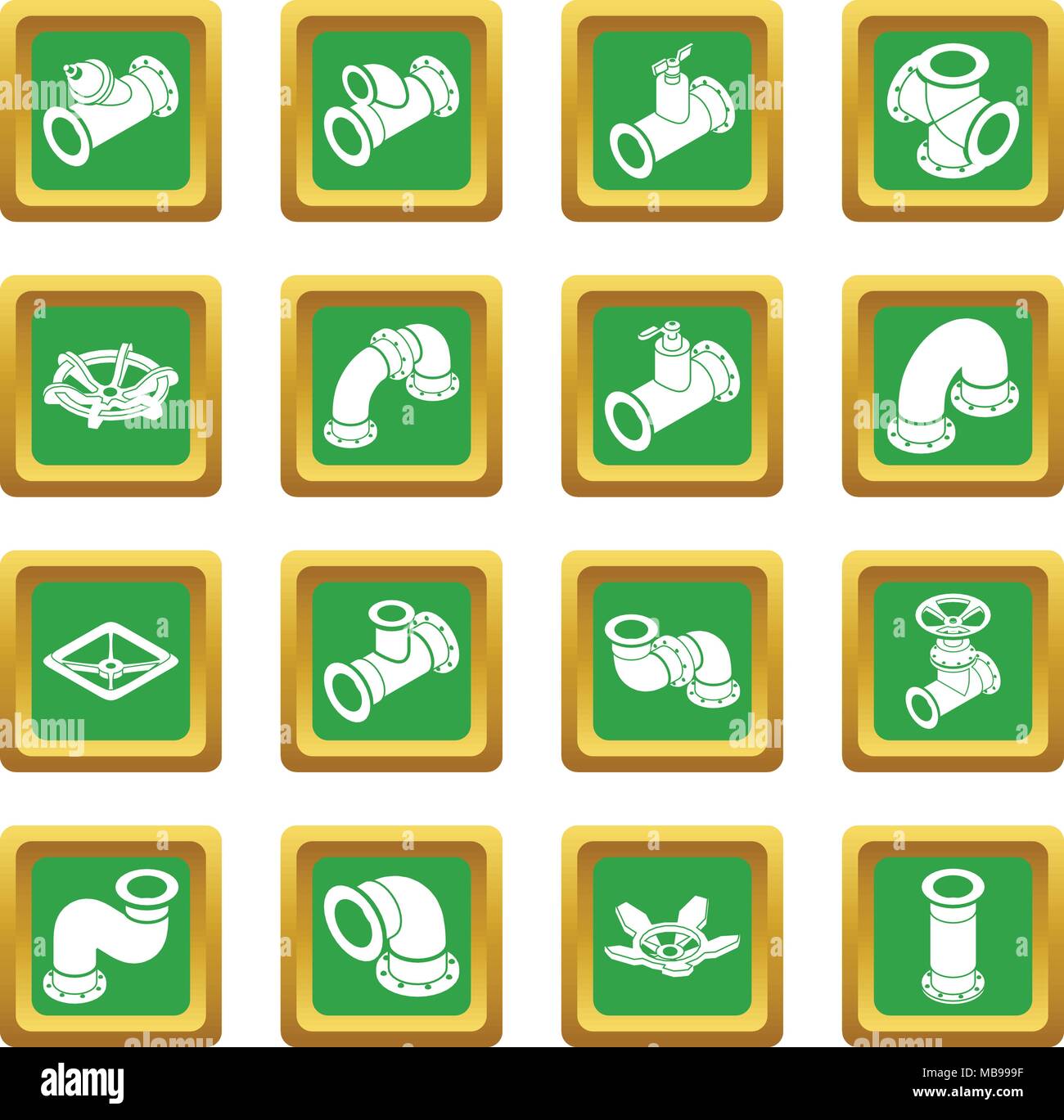Pipeline constructor icons set green square vector Stock Vector