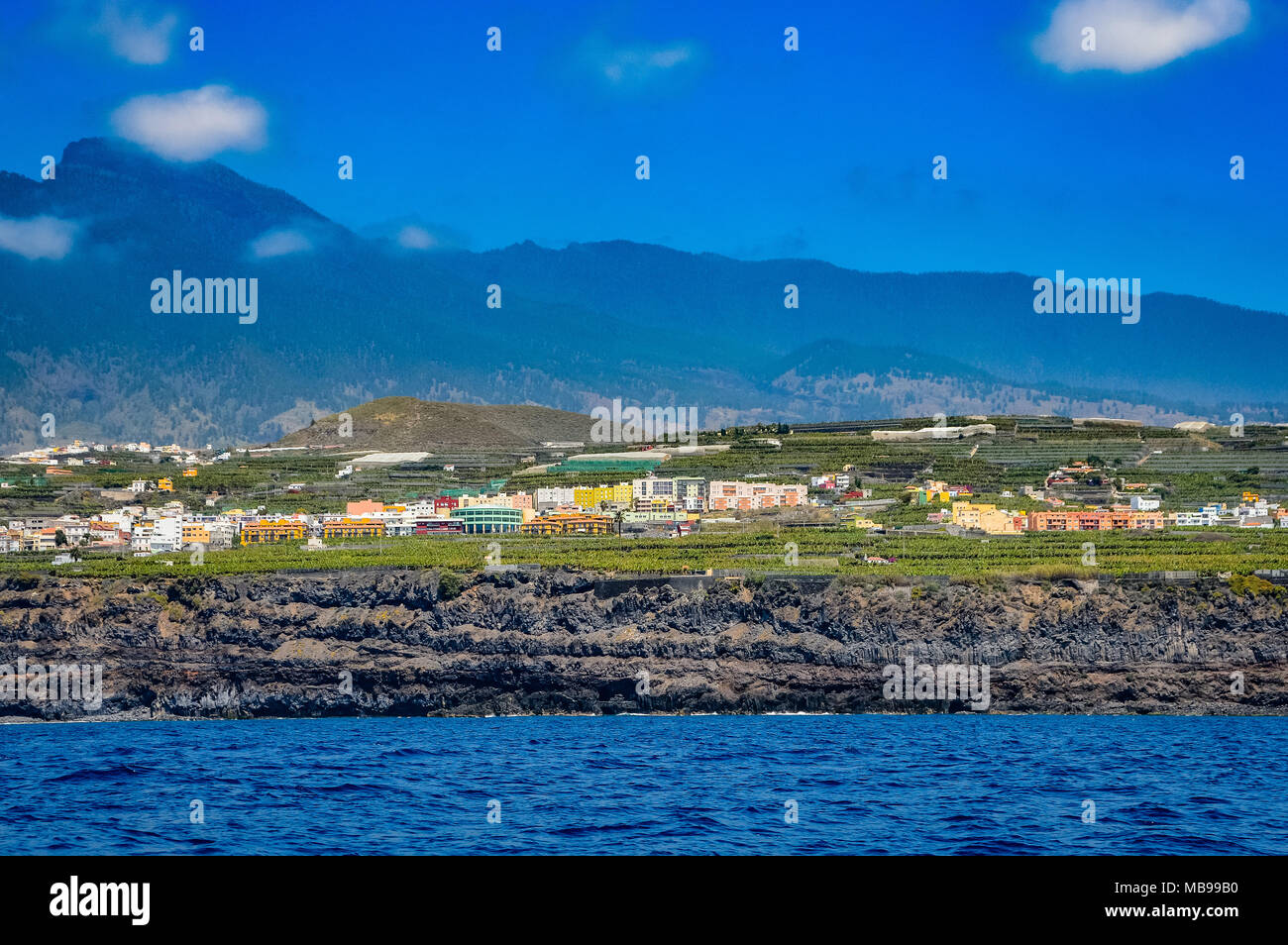 View of Tazacorte from sea Stock Photo