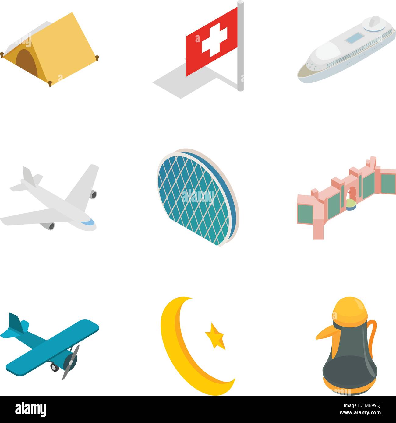 Great journey icons set, isometric style Stock Vector