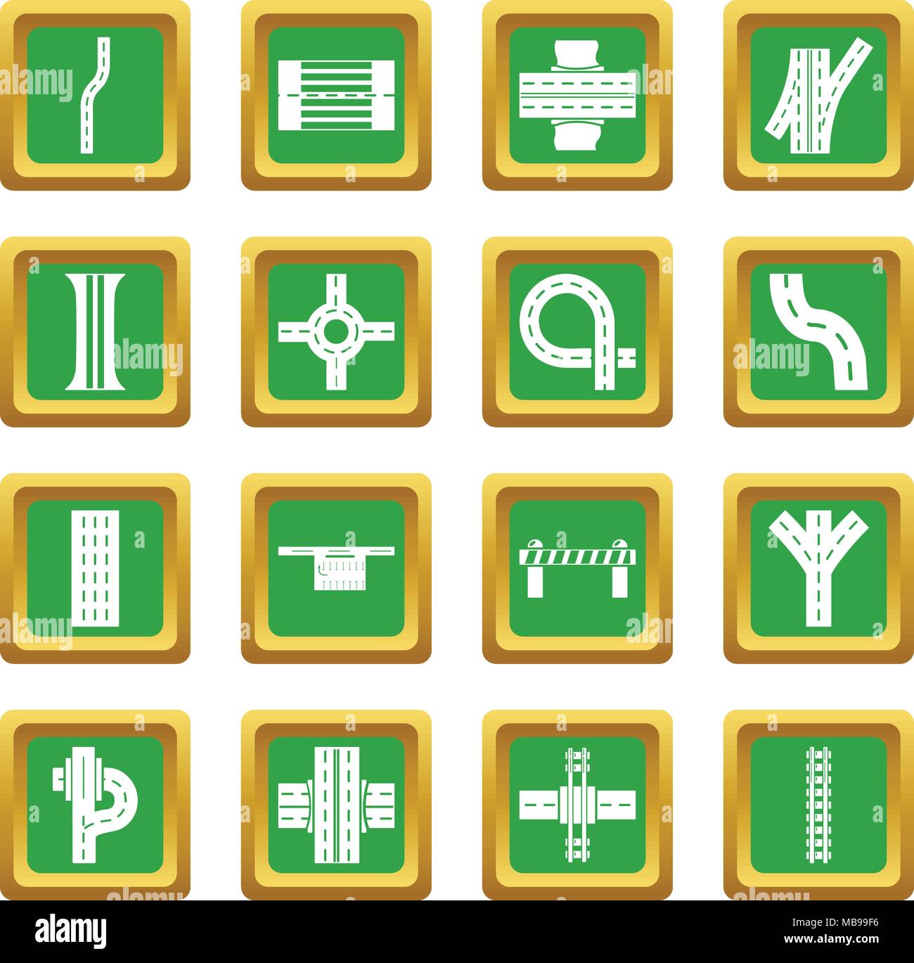 Road parts constructor icons set green square vector Stock Vector